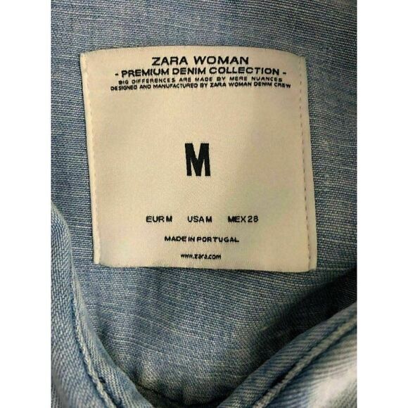 Zara Womens Solid Light Blue Long Sleeve Denim Jean Button Down Jacket Medium - Picture 5 of 8